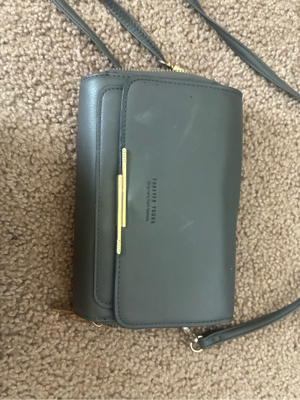 Forever Young grey Crossbody Bag with Gold Accents